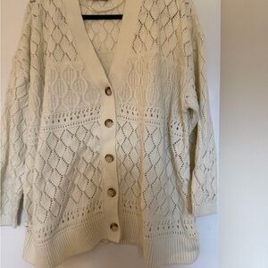 Lane Bryant Cream Open Knit Button Cardigan